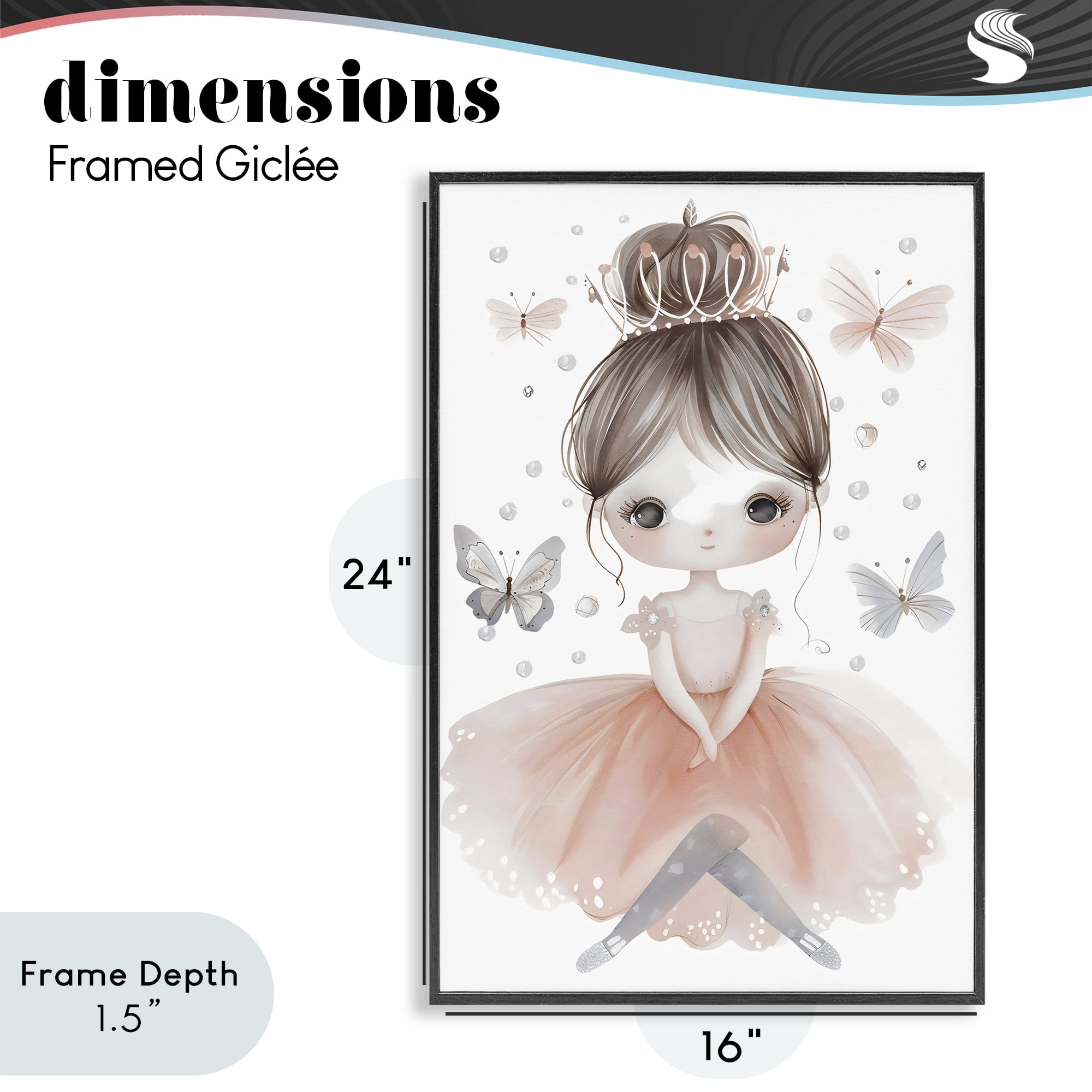 Stupell Industries Sweet Butterfly Fairytale Princess Black Framed Giclee Art, design by Creative Studio