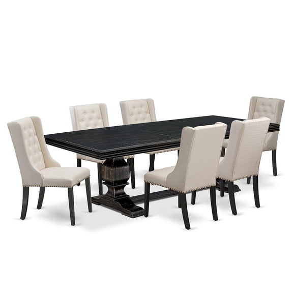 Luxe by East West Furniture 7 piece dining set of a dining table and 6 kitchen chairs & black legs