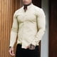 thumbnail image 3 of Camisas Para Hombre Camisas de vestir para hombre Slim Fit Stretch Banded Long & Short Sleeve Casual Button Down Shirt (Beige, S), 3 of 7