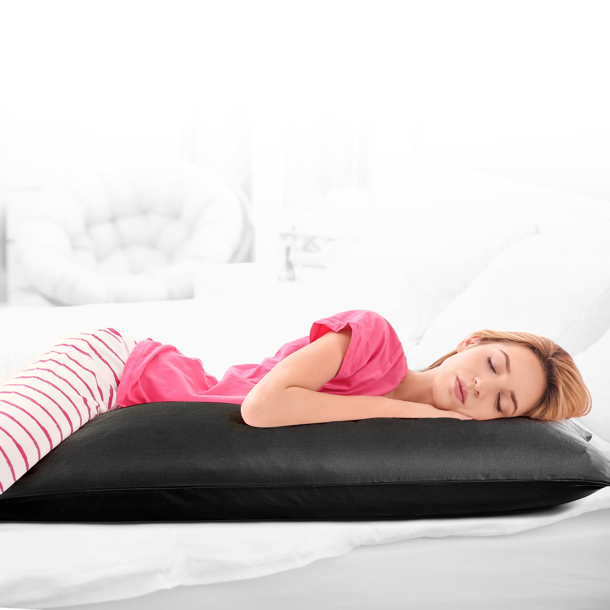 Unique Bargains 1 PC Satin Envelope Closure Body Pillowcases Black 20"x54"