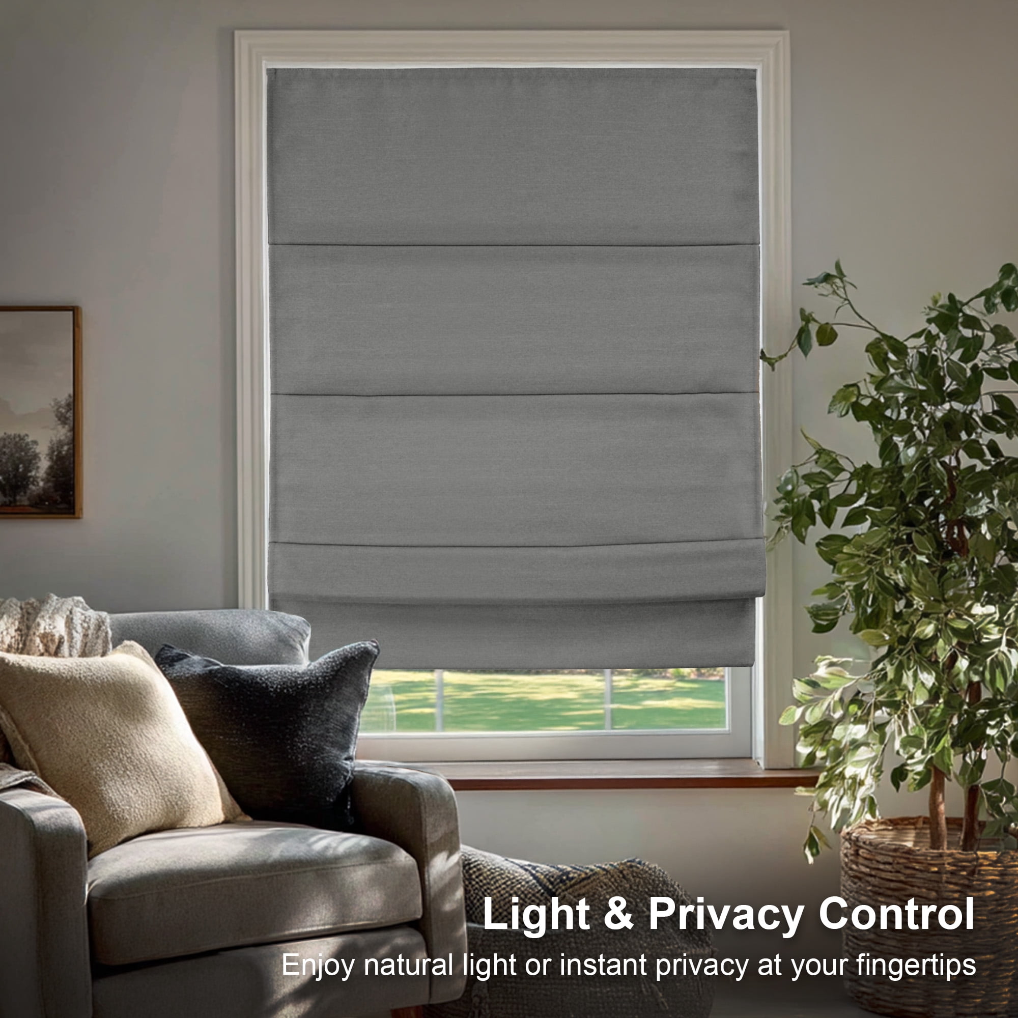Chicology Cordless Roman Shade, Blackout, Del Mar Pearl Grey, 47"W X 64"H