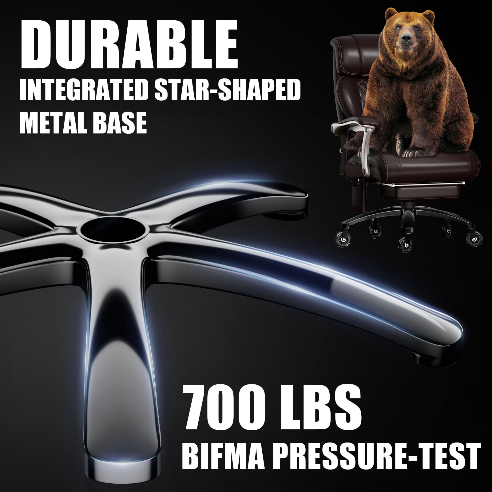 Heavy Duty Big and Tall Office Chair, 7.83Hz Schumann Resonance Relax Chair with Heating Function, Silent Rubber Casters, Thick Padded Seat, Brown