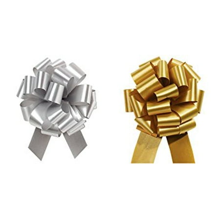 Gift Bow - Christmas Gift Wrap- Gold & Silver Pull Bows Value Pack - 12 Pcs