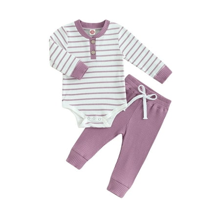 

GXFC Infant Boys Fall Outfits 6M 12M 18M 24M Newborn Boys Long Sleeve Striped Romper Sweatshirt and Elastic Waistband Long Pants Casual 2 Piece Autumn Set Clothes for Baby Boys