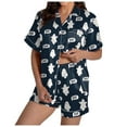 thumbnail image 3 of Halloween Womens Pajama Sets Weightless Cloud Like Ghost Graphic Button Down Short Sleeve Shirts and Shorts 2 Piece Nightwear Relaxed Fit Cute Pj Set, 3 of 7