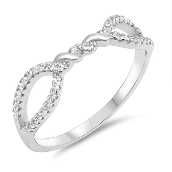 Clear CZ Twisted Knot Loop Delicate Setting Ring Sterling Silver Band White 925 Female Size 6