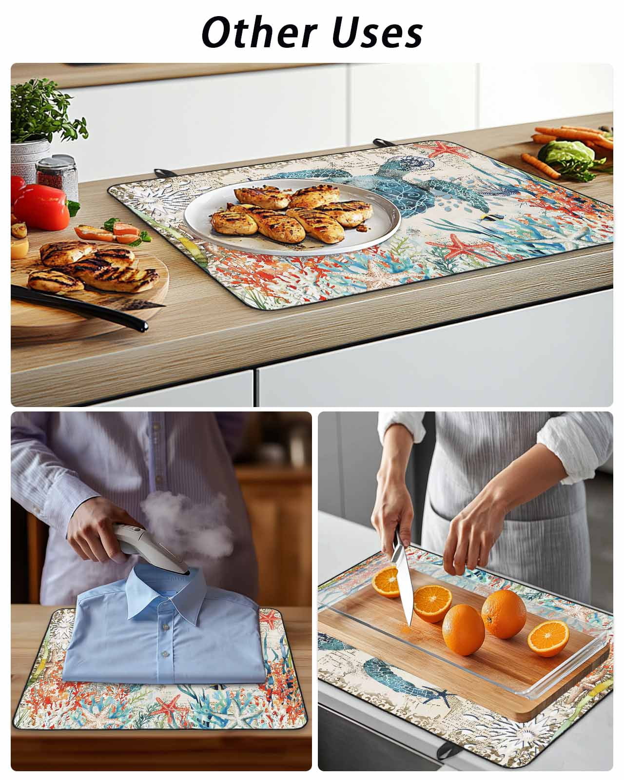 Stove Top Covers for Electric Stove, Sea Turtle Coastal Glass Stovetop Cover Protector, Vintage Beach Coral Starfish Nautical Induction Cooktop Protector Oven Mat for Kitchen Countertop 24"x21"