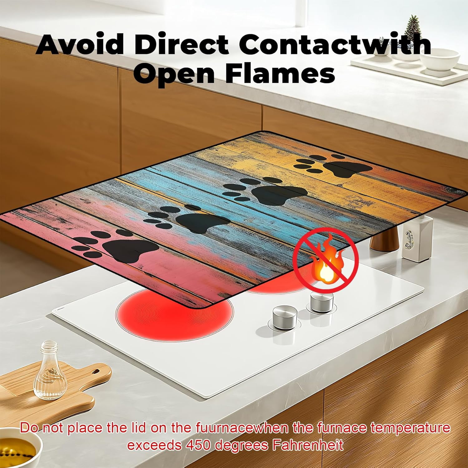 Heat-Resistant Glass Stove Top Cover with Anti-Slip Rubber Coating – Electric Stove Protector, Scratch-Resistant, Expands Counter Space, Stylish Kitchen Decor (Dog Paw Print)