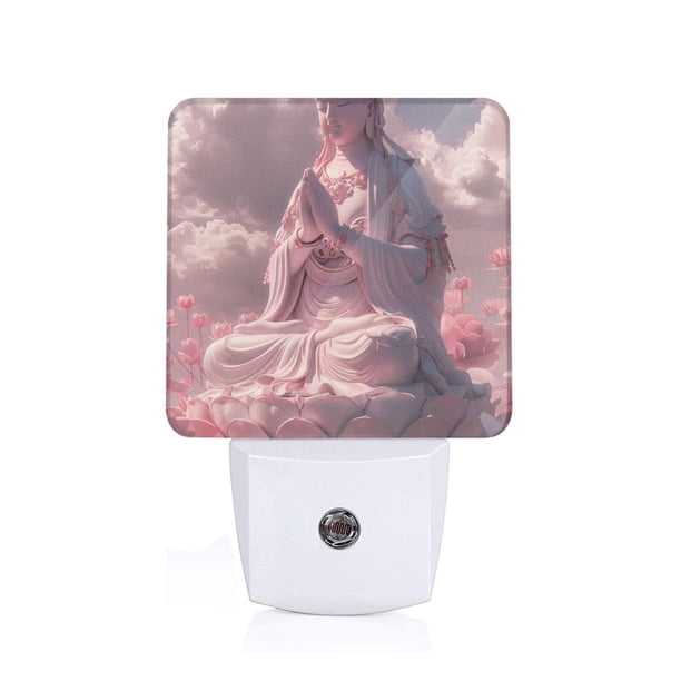 Balery Pink Lotus Buddha Luz Nocturna LED con Sensor Automático, Enchufe con Sensor Crepuscular, Luz Suave de 0.5W para Dormitorio, Pasillo, Baño-UK