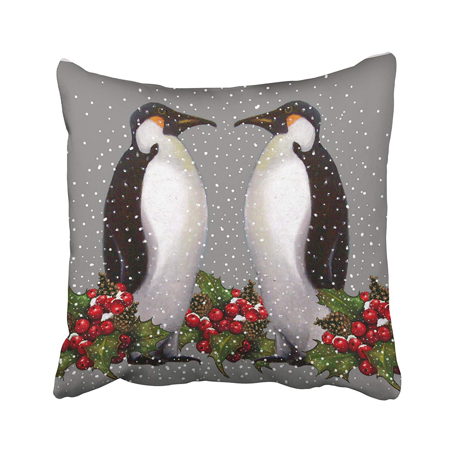 WOPOP Holiday Penguin Couple In Snow Christmas Art Holly Pillowcase