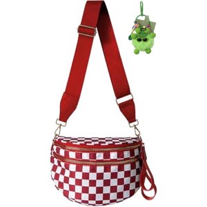 Checkered Crossbody Bum Bag for Women Nylon Checkereds Crossbody Bag Spacious Checkered Purse Bum Bag (Red)