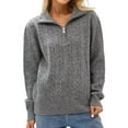 thumbnail image 3 of Women'S Sweaters Fall Winter Quarter Zip Casual Ribbed Cable Knit Pullover Grey One size, 3 of 9