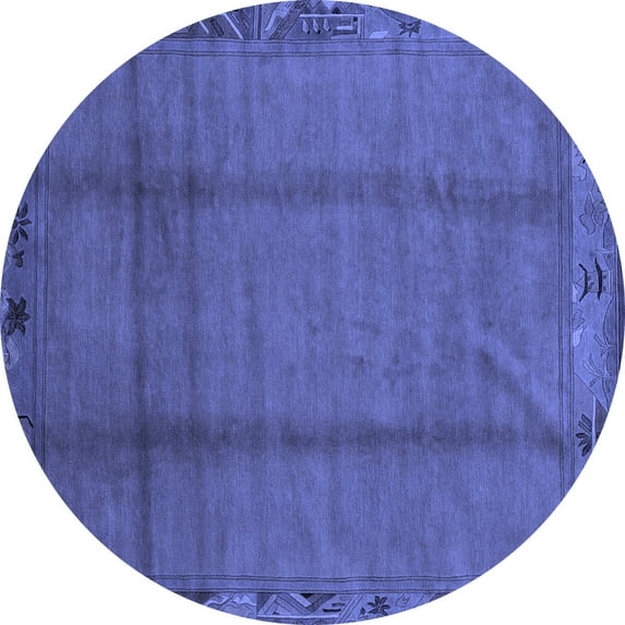 Ahgly Company Machine Washable Indoor Round Abstract Blue Modern Area Rugs, 6' Round
