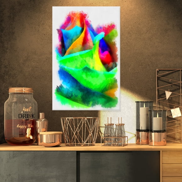 Large Colorful Rose Watercolor - Large Floral Canvas Artwork