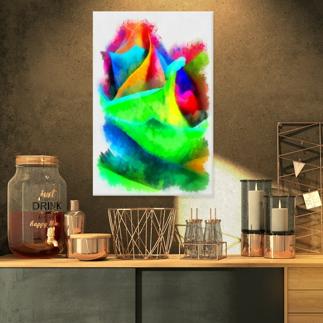 Large Colorful Rose Watercolor - Large Floral Canvas Artwork