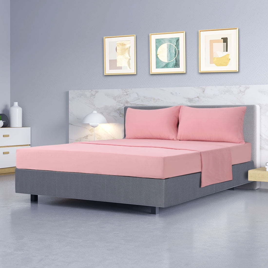 Unique Bargains 4 Piece Brushed Polyester Bed Sheets Set Queen Pink