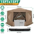 thumbnail image 3 of COBIZI Pop up Gazebo 15x15 Extra Large Screen Tent Screen House for Camping, Camping Outdoor Screened Gazebo with 7 Sidewalls, Portable Hub Tent with Carrying Bag and Ground Stakes, Khaki, 3 of 9
