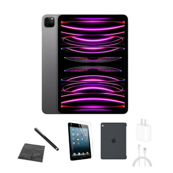 Refurbished Apple iPad Pro 11" (2022) A2759 (WiFi) 128GB Space Gray Bundle w/ Case, Tempered Glass, Stylus, Charger