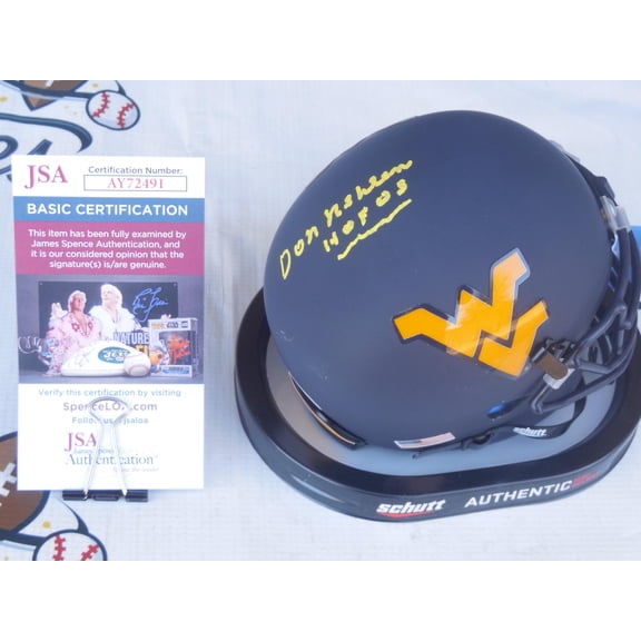 Don Nehlen signed autographed West Virginia WVU Mountaineers mini helmet w/ CHOF JSA COA