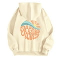 thumbnail image 4 of Puliio Women's Hoodie Retro Sunset Wave Letter Graphic Print Oversized Soft Long Sleeve Beach Sweatshirt With Front Pocket, 4 of 5