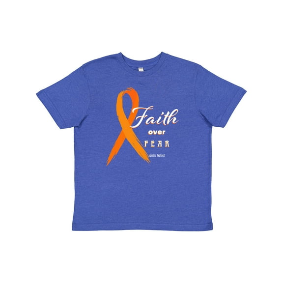 Inktastic Faith over Fear Leukemia Awareness with Orange Ribbon Youth T-Shirt