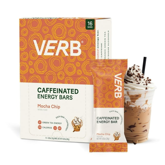 Verb Energy - Caffeinated Energy Bars Chocolate Sea Salt 90-Calorie Energy Snack Bar - Nutrition Bars - Vegan Snacks - Gluten Free Breakfast Bars with Organic Green Tea, 26g (Pack of 16)