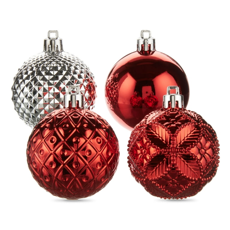 Holiday Time Red/Silver/White Christmas Shatterproof Ornaments, 26 Count 