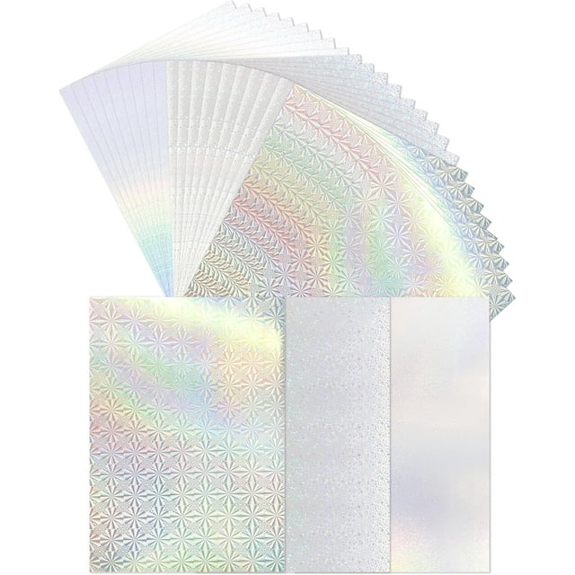 shiyou-30 Pack Metallic Holographic Card Stock Shiny Iridescent A4 Thick Cardstock Mirror Paper Poster Boards Reflective Sheets for Cardmaking Scrapbook Signs Party Decor DIY Craft (21x28cm, 3 Design