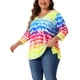 thumbnail image 4 of Tops de mujer de talla grande Agnes Orinda con diseño de rayas de teñido anudado, cuello en V, mangas 3/4, blusas casuales 1X arcoíris, 4 of 7