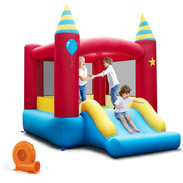 Costway Château Gonflable Rebondissant pour Enfants, Sautoir Intérieur Extérieur avec Souffleur de 550 W
