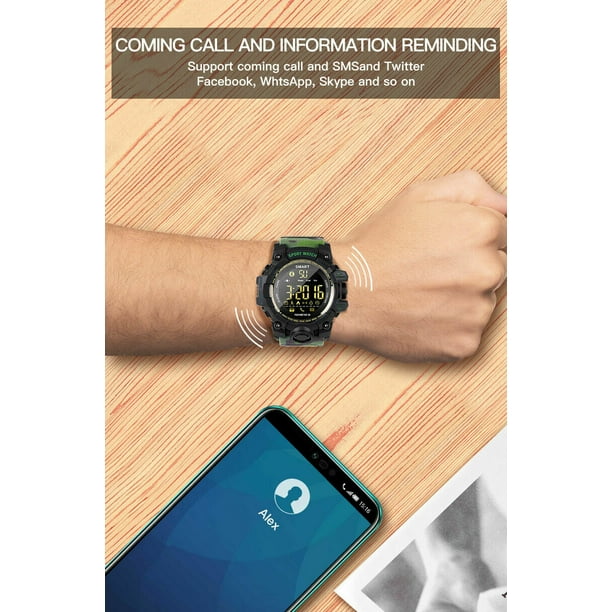 Waterproof EX16S Smart Sport Watch Bluetooth Pedometer Men Wristwatch Camouflage army green Walmart