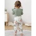 thumbnail image 6 of CARETOO Baby Girls Toddler Girl Casual Clothes Long Sleeve Ruffle Top Floral Pant Headband 3Pcs 1-5T, 6 of 13