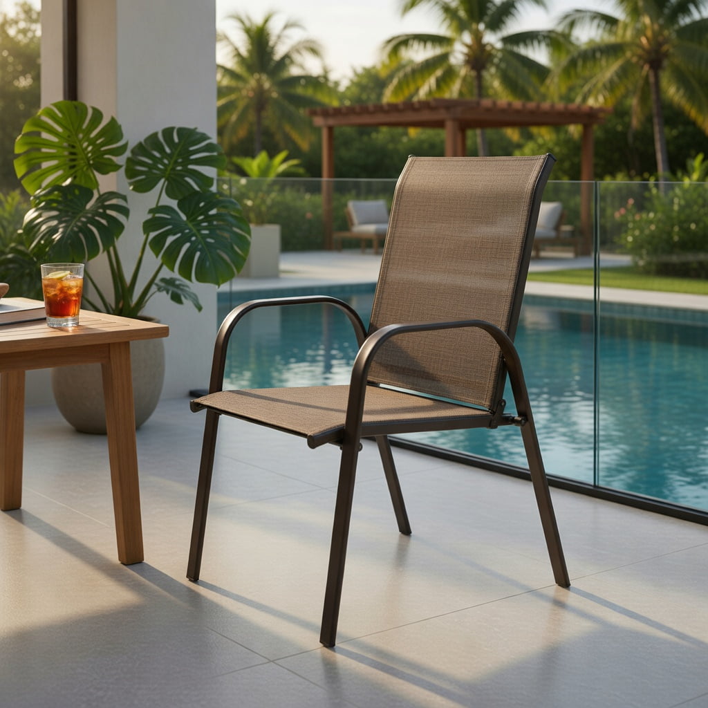 Hommoo 2-Pack Outdoor Patio Dining Chairs with Armrests, Heavy-Duty Steel Frame, Breathable Fabric, Indoor/Outdoor Use, Brown