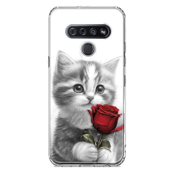 MUNDAZE LG Stylo 6 Baby Kitten Red Rose Pencil Drawing Double Layer Phone Case Cover