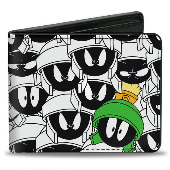 Looney Tunes Wallet, Bifold, Marvin the Martian Expressions White Black Green Yellows, Vegan Leather