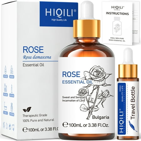 HIQILI Rose Oil for Diffuser, Skin, Hair, Humidifier, Perfume, Soap Making, Candle Making - 100ml