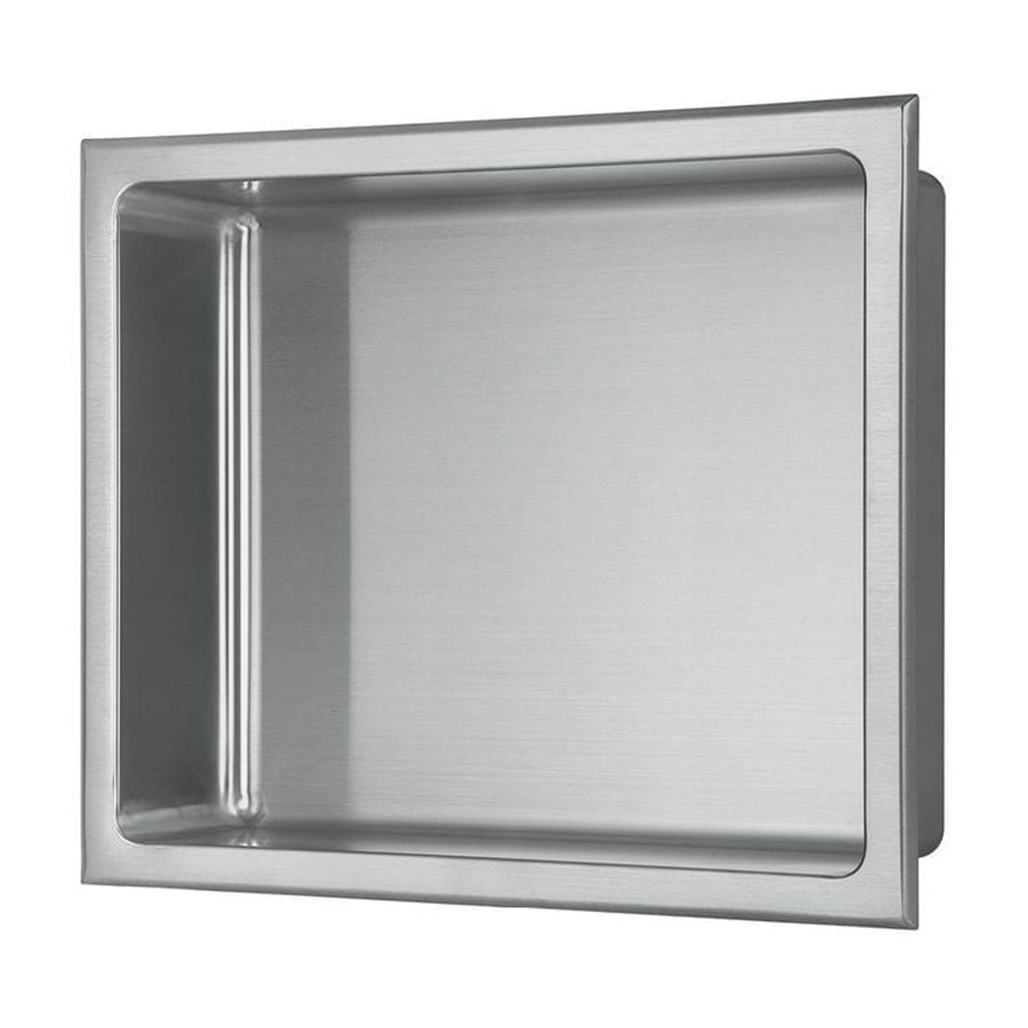 Niche de douche murale d'akuaplus® 12 po x 14 po, fait en acier inoxydable.