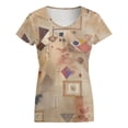 thumbnail image 5 of Abstract Beige Geometric Pattern Women's Blouse Short Sleeve Women's Top T-Shirt Spring Summer Clothes, 5 of 7