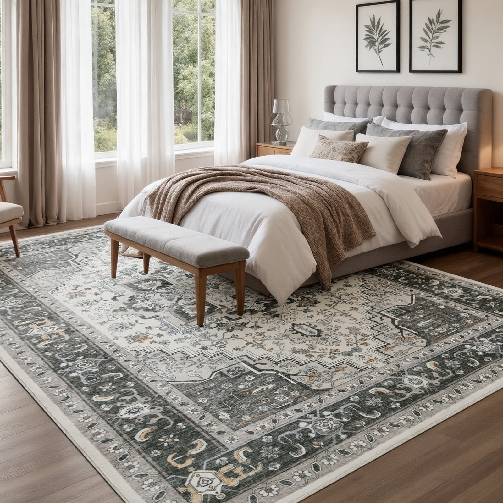 8'x10' Area Rugs for Living Room Washable, Large Vintage Boho Non Slip Rug- Oriental Traditional Farmhouse Carpet for Bedrooms Dining Room, Living Room, Office, Home Decor