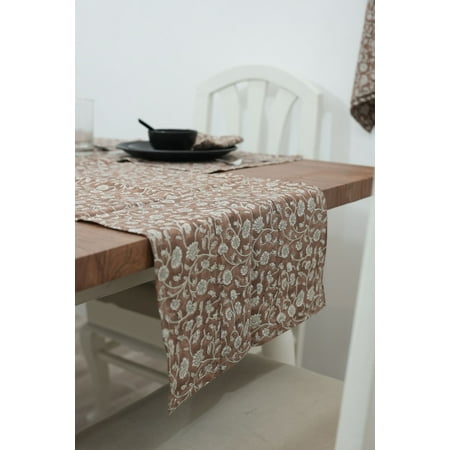 

Fabdivine 13X19 Inch Hand Block Floral Print Placemat Himachal Brown {Set of 8}