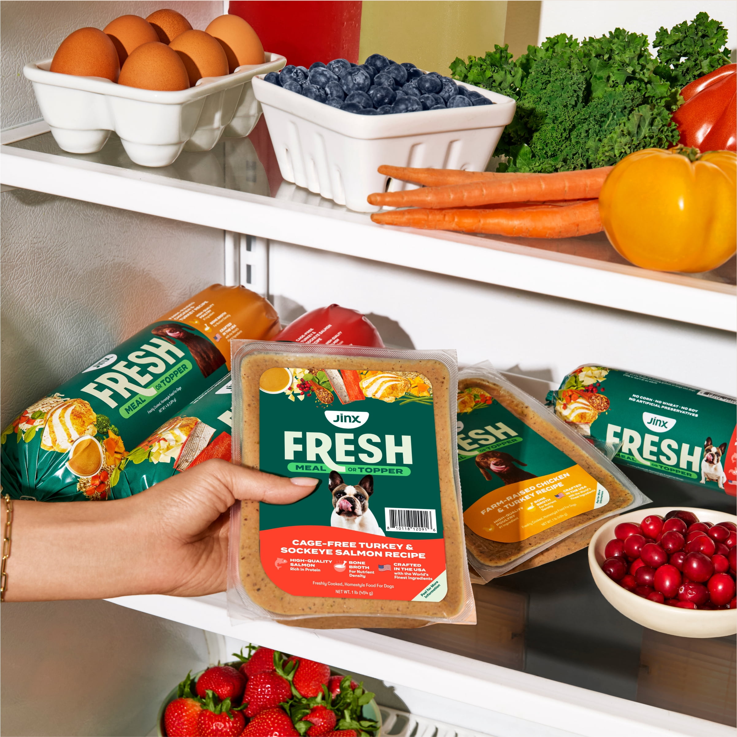 Jinx Fresh Farm-Raised Chicken & Turkey Dog Food Meal or Topper, 4 x 1 lb Pouches