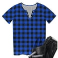 thumbnail image 5 of Womens Short Sleeve Shirt Plaid Print Button Round-Neck T-Shirt Blouses Blue, 5 of 5
