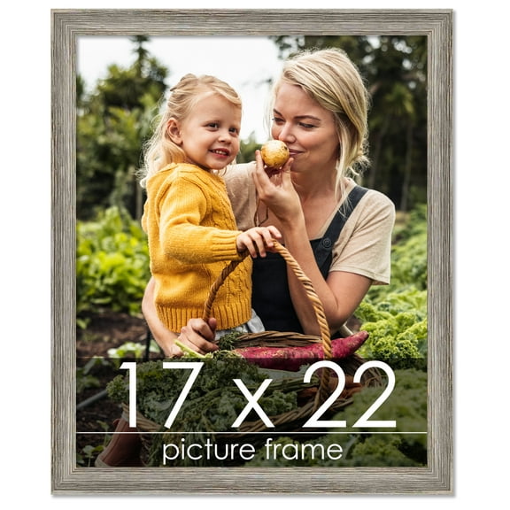17x22 Grey Rustic Thin Barnwood Picture Frame - UV Acrylic, Foam Board Backing, Hanging Hardware