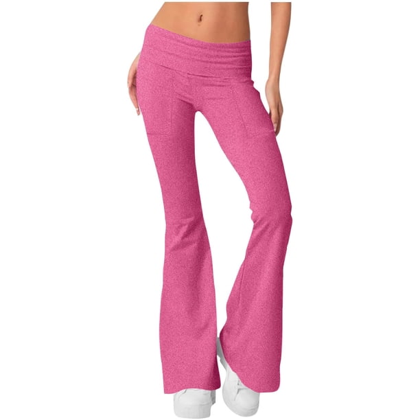 MKLEKYY Vestido deportivo para mujer, leggings acampanados, pantalones de yoga plegables, pantalones de gimnasio para entrenamiento con bolsillos, leggings con corte de bota, pantalones