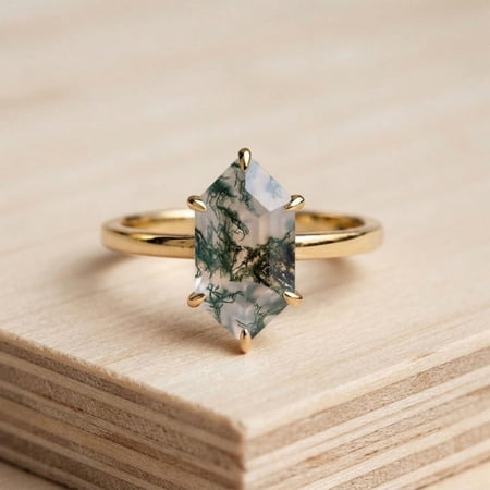 3CT Dutch Marquise Moss Agate Solitaire Ring, 925 Sterling Silver Yellow Gold Plated Ring, Proposal Ring, Handmade Jewelry, Gift for Her