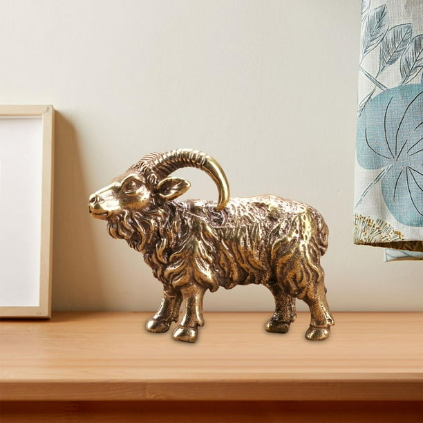 Estatua de cabra de latón, estatua decorativa, criaturas coleccionables, escultura, decoración del hogar, mini figura de animal para sala de estudio