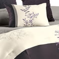 thumbnail image 2 of Benjara 7 Piece King Polyester Comforter Set with Leaf Embroidery- Gray & Purple, 2 of 7