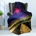 thumbnail image 4 of Universe Soft Flannel Fleece Throw Blanket, Galaxy Cosmos Wooden Bridge Panoramic View Celestial Space Print, Cozy Plush for Indoor and Outdoor Use, 50" x 70", Pale Brown Hot Pink, by Ambesonne, 4 of 5