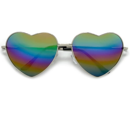 Cute Rainbow Mirrored Metal Heart Shaped Sunglasses