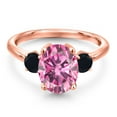 thumbnail image 3 of Gem Stone King 18K Rose Gold Plated Silver Ring Oval Pink Moissanite and Onyx (3.26 Cttw), 3 of 6